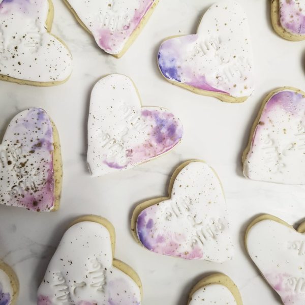 Heart Cookie Watercolour with Gold Splatter, The Cake Eating Co, Christchurch