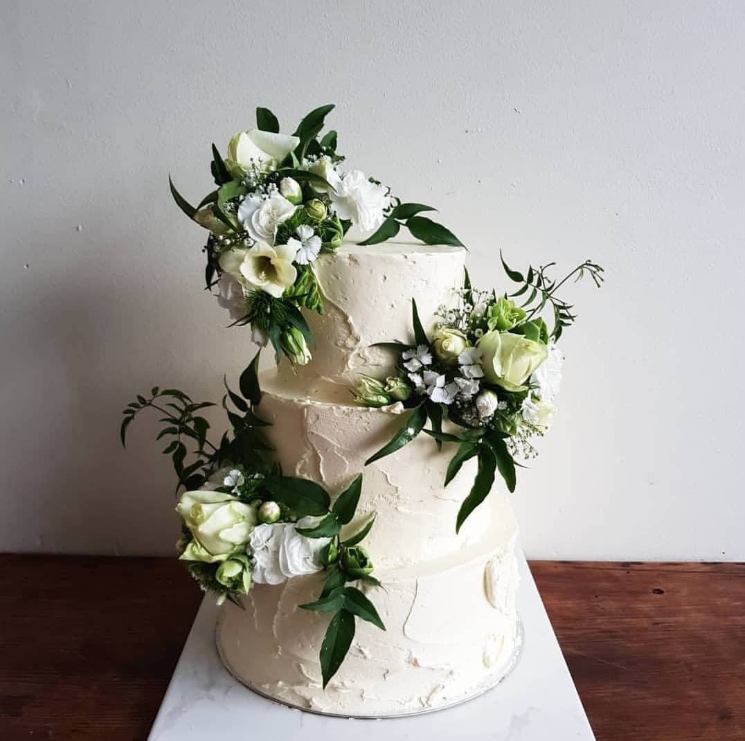 3 Tier White Textured Wedding Cake