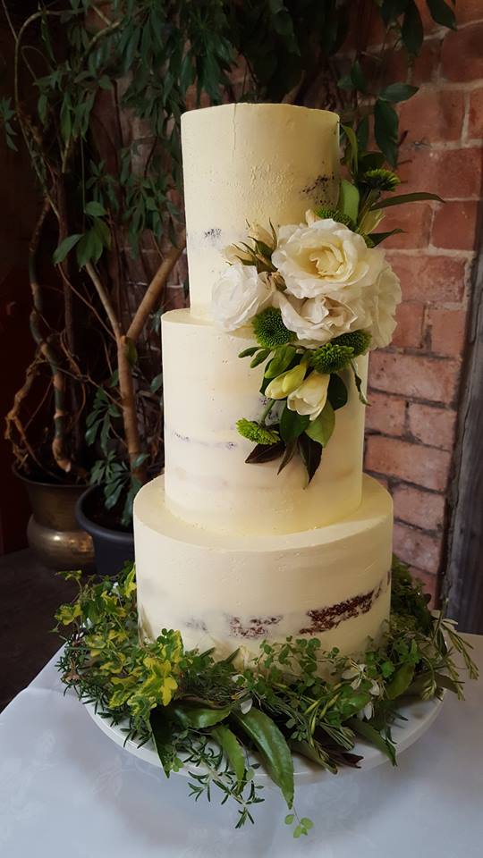 3 tier semi naked white wedding cake