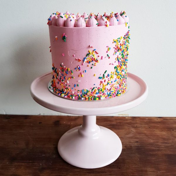 pink sprinkle birthday cake