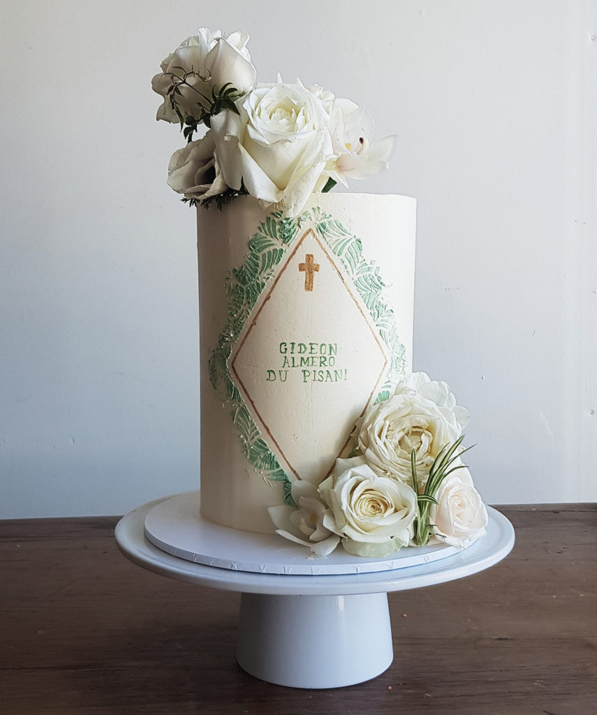 Christening-Cake-with-stencil-and-roses-The-Cake-Eating-Co-Christchurch