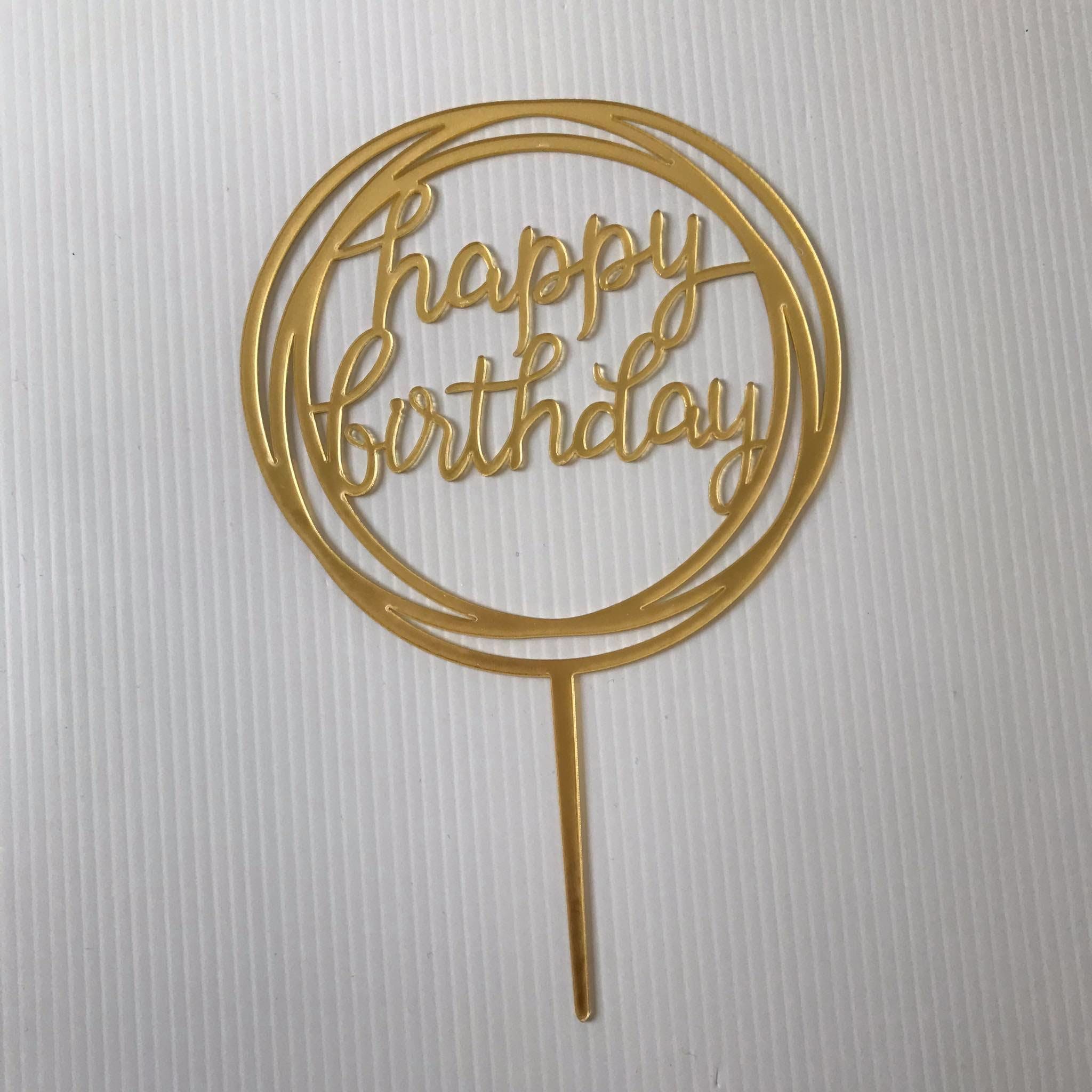 Acrylic Gold Happy Birthday Circle Topper