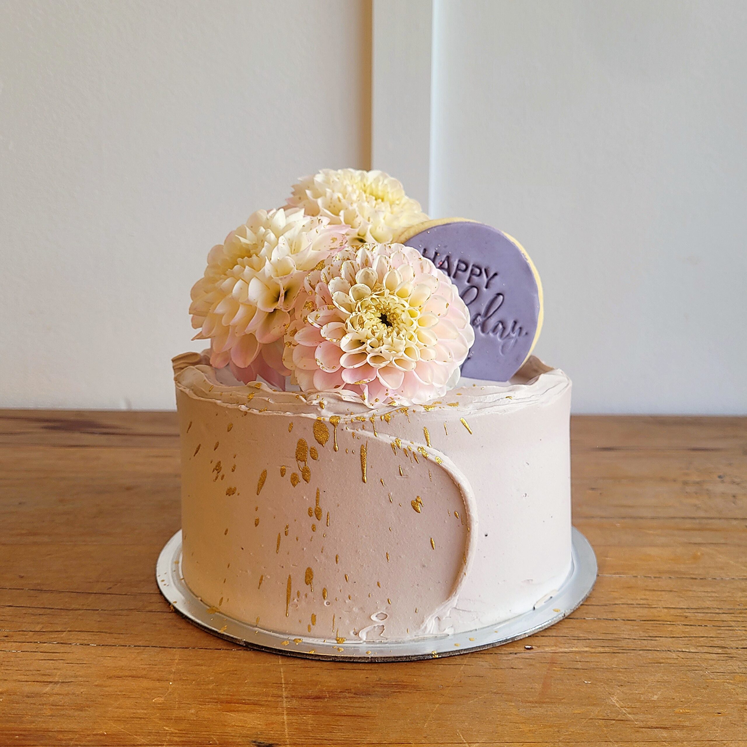 Pastel toned birthday cake decorated with edible gold, handmade macaroons,  and gold dust! : r/cakedecorating