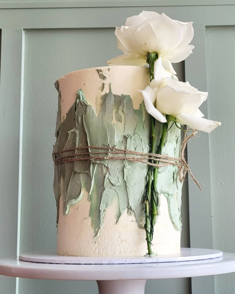 Sage and white birthday cake with fresh white roses, The Cake Eating Co, Christchurch